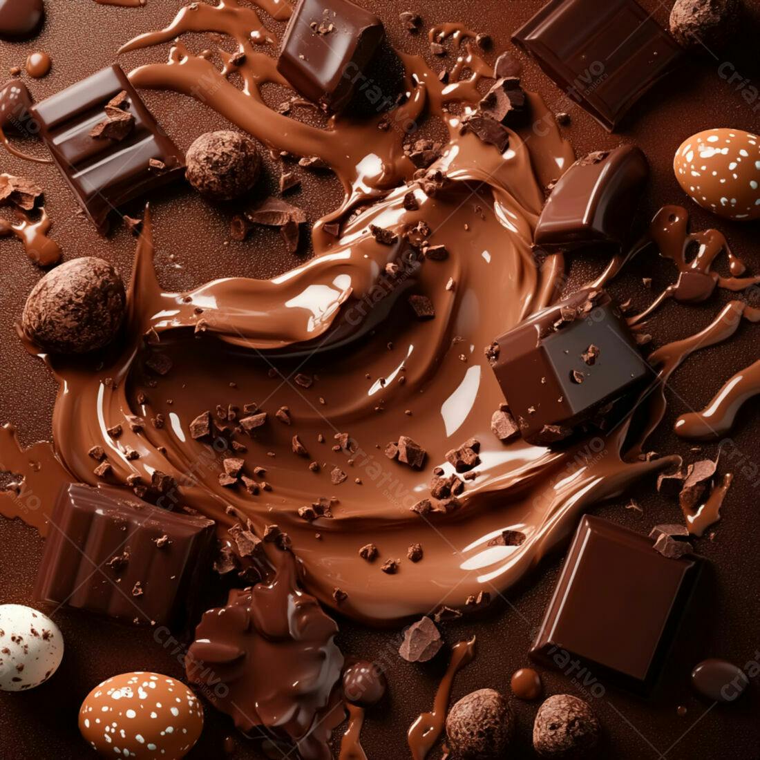 Chocolate derretido com barras e bombons