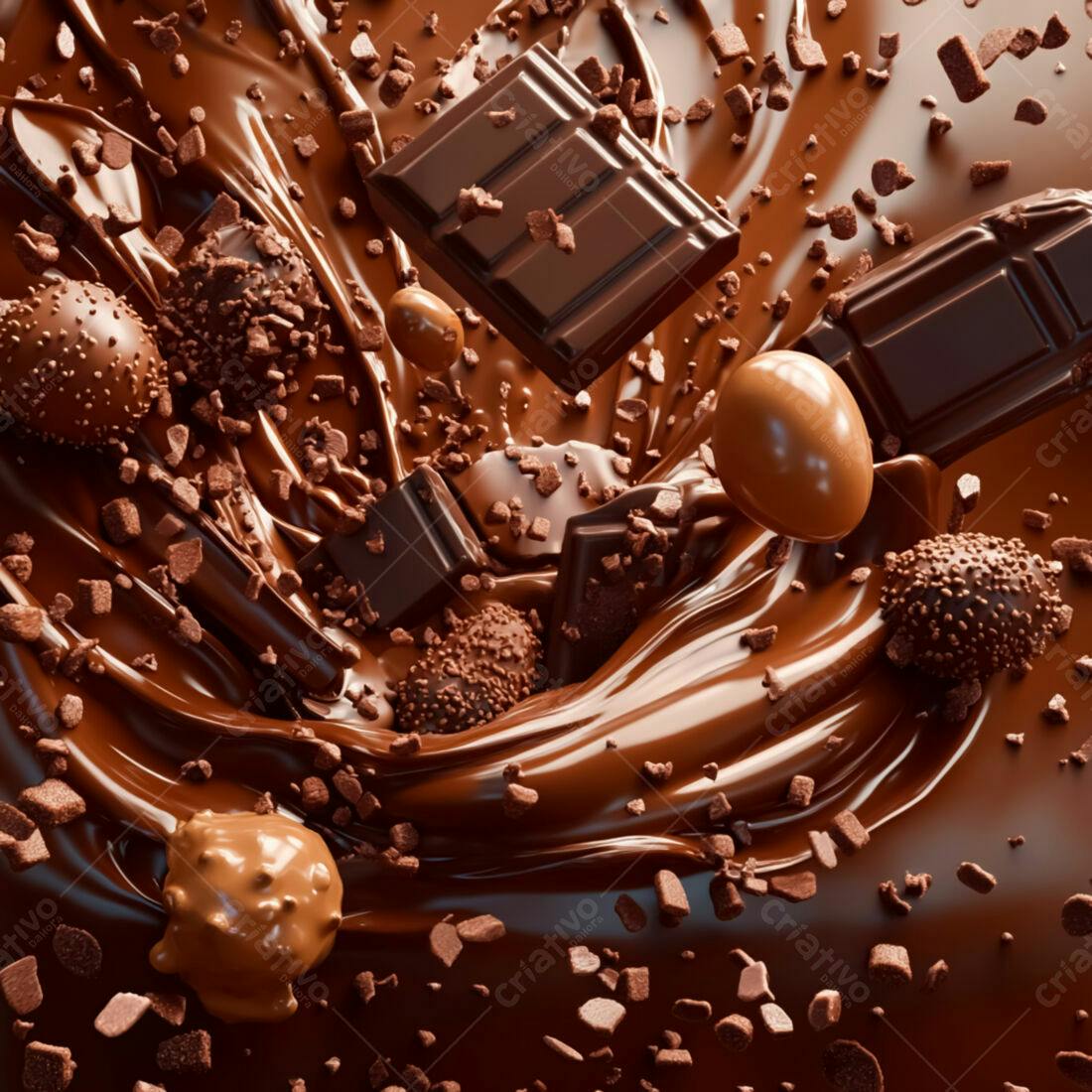 Chocolate derretido com bombons e pedaços