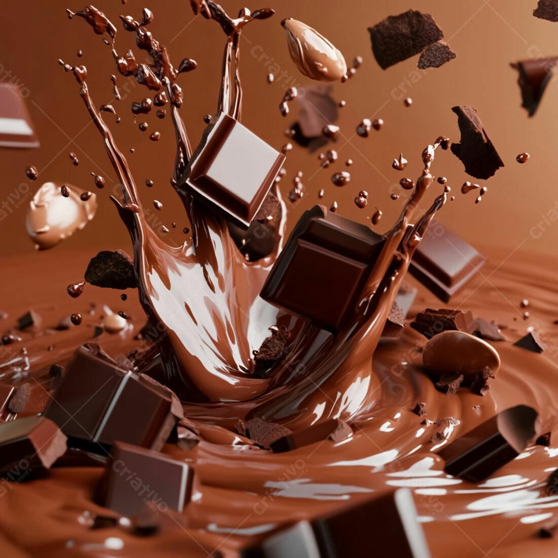 Chocolate derretendo em gotas e pedaços