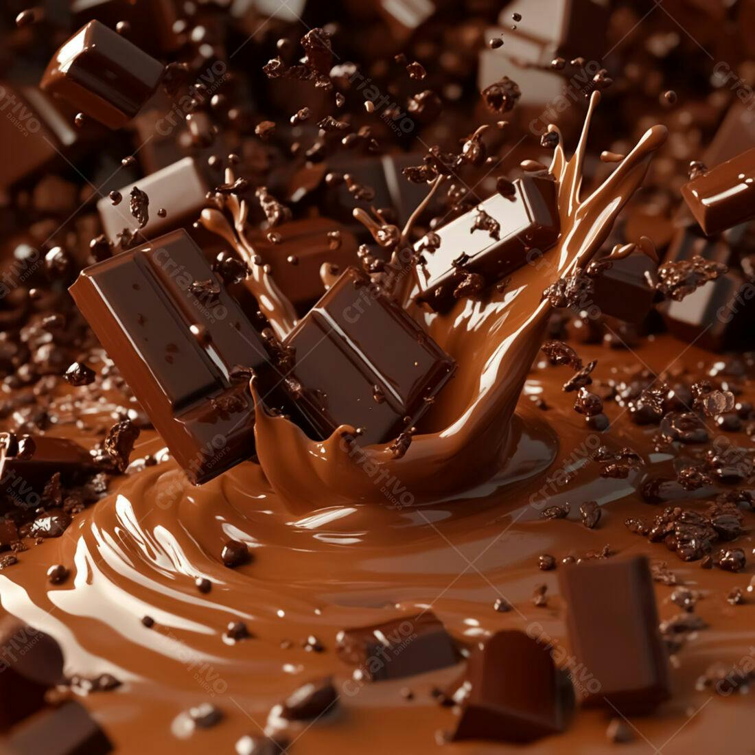 Chocolate derretendo em gotas e pedaços