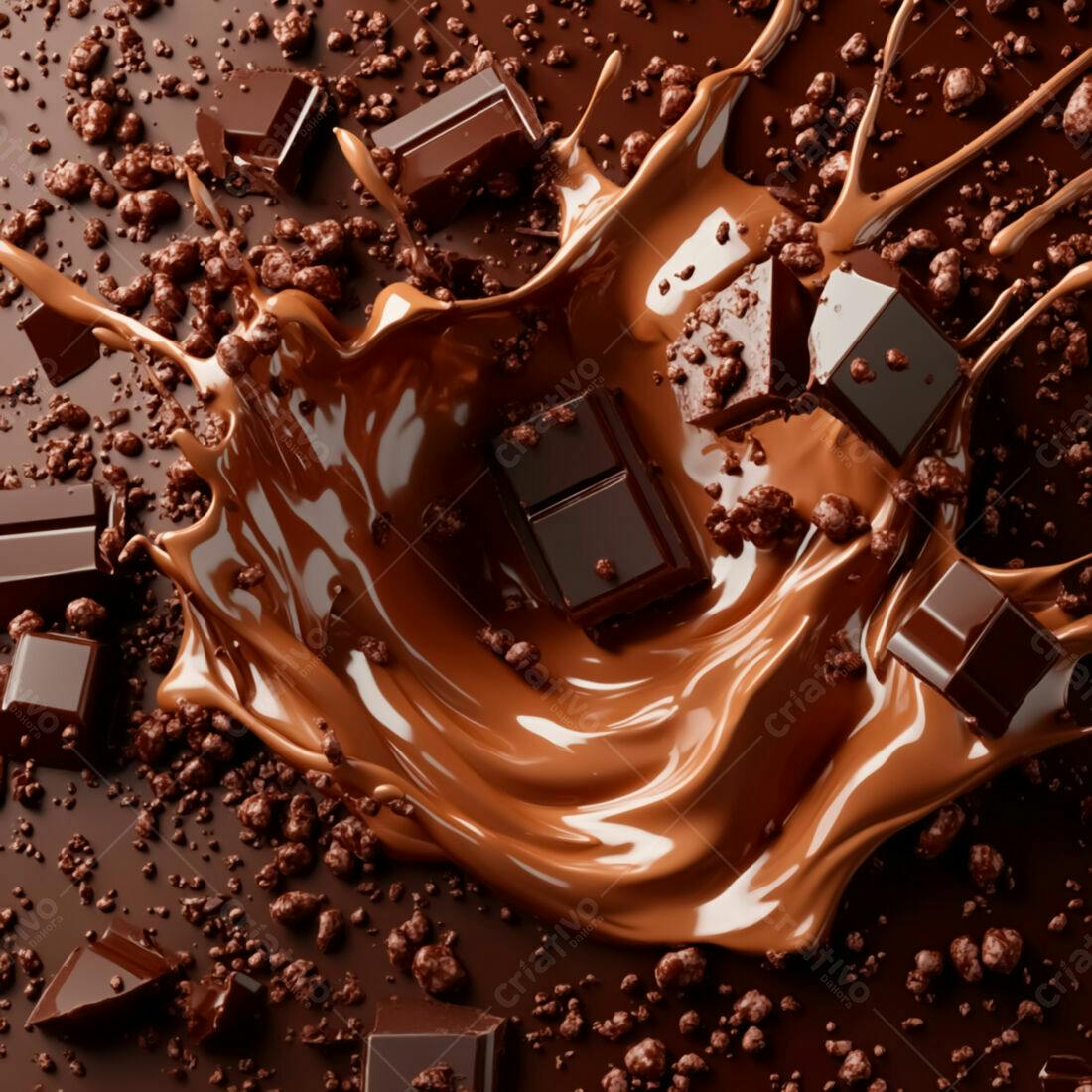 Chocolate derretido com pedaços e crocância