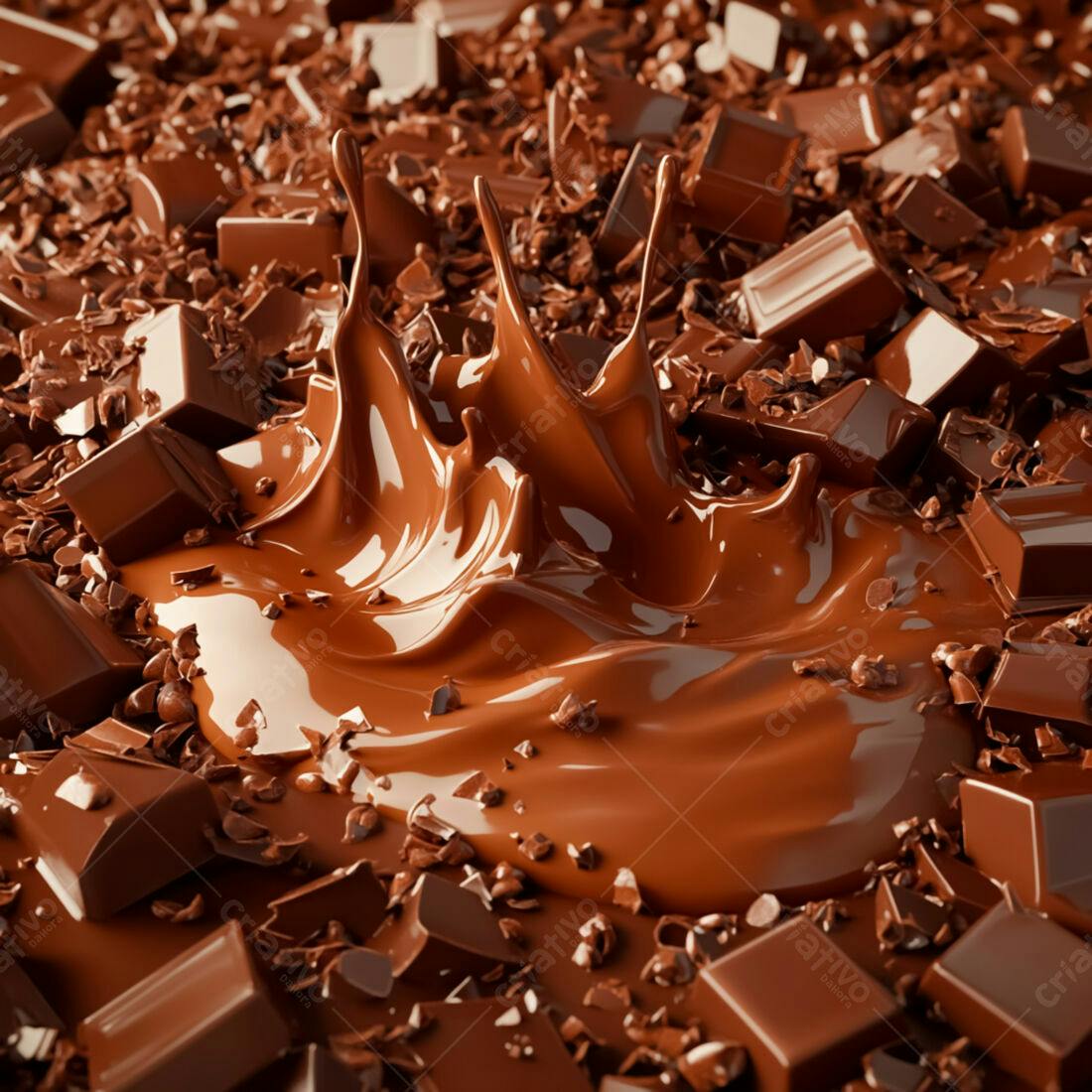 Chocolate derretido com pedaços e lascas