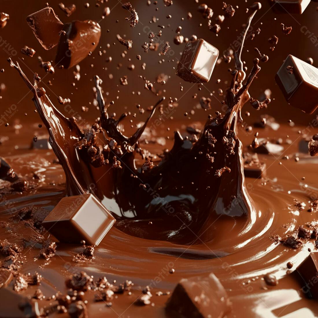 Chocolate derretendo com pedaços caindo