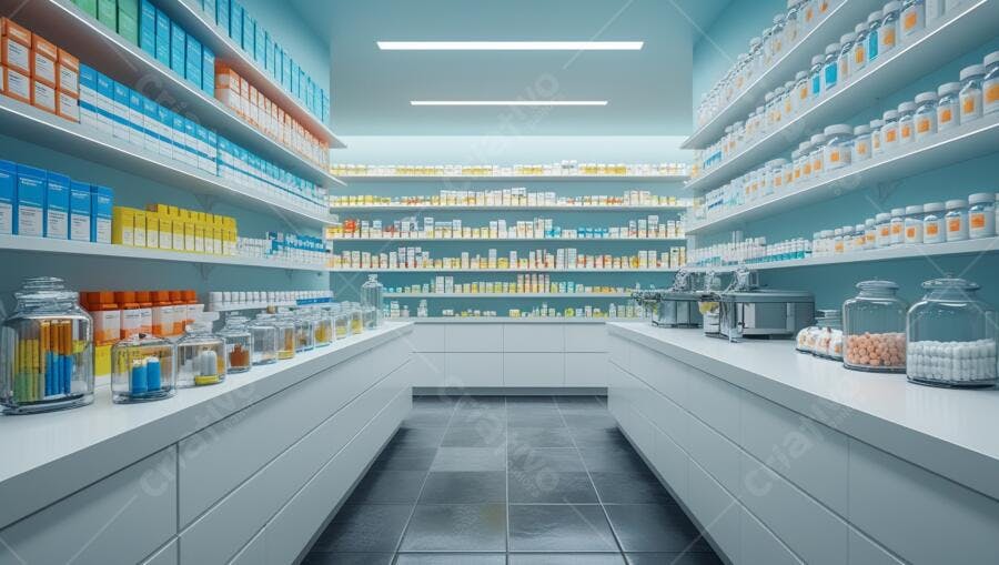 Farmácia moderna prateleiras medicamentos
