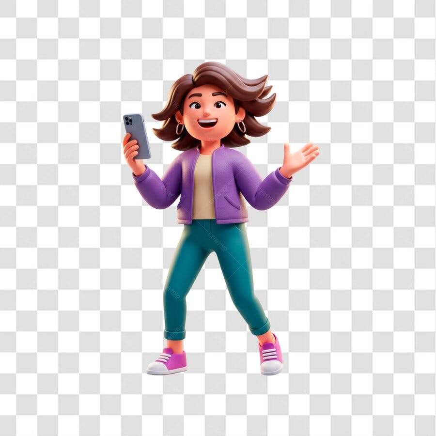 Post Instagram Mulher usando celular PNG com fundo transparente