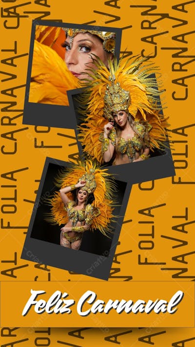 Story Do Instagram De Feliz Carnaval Laranja, Preto e Branco