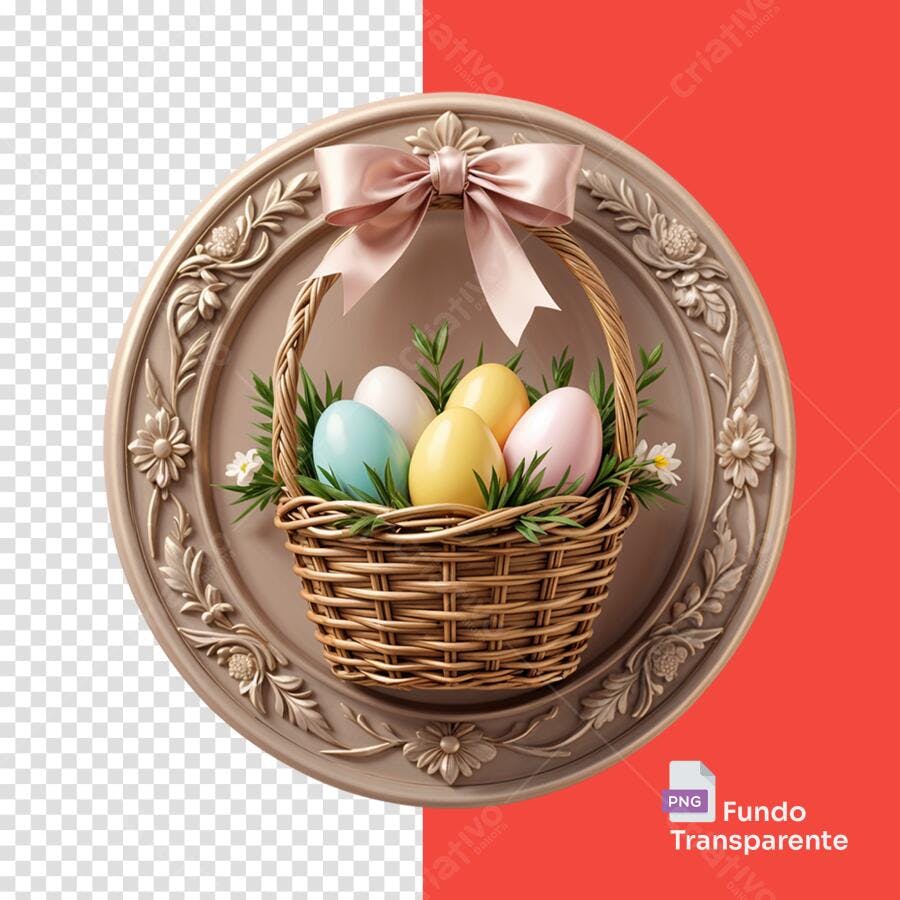 Banner Páscoa Cesta Ovos PNG com fundo transparente