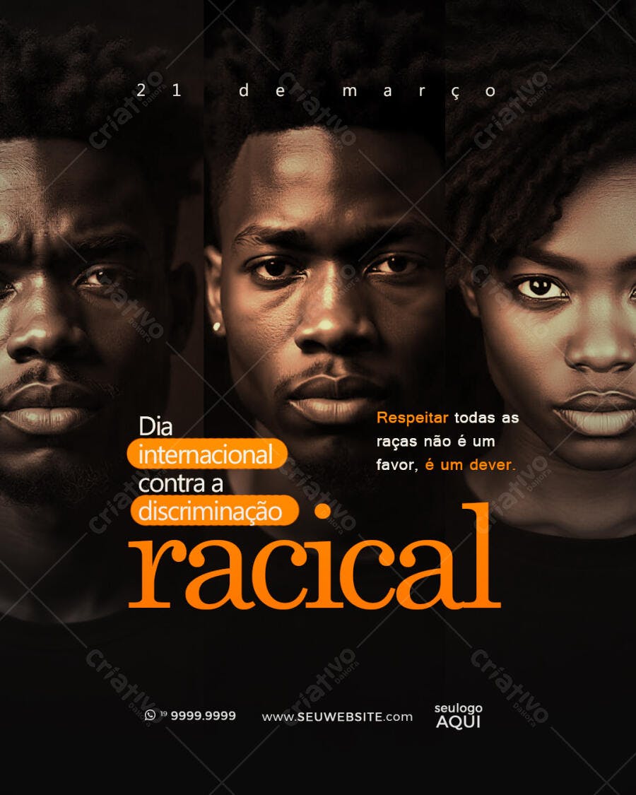 Flyer Dia Internacional Contra a Discriminação Racial PSD Editável