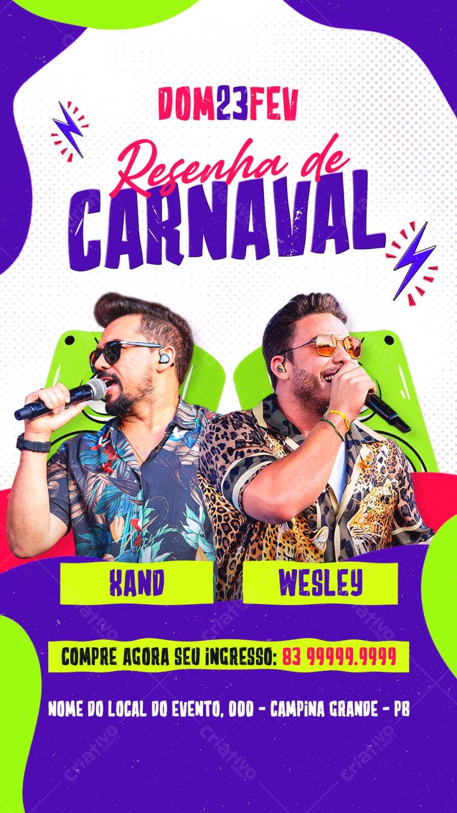 Flyer para Resenha de Carnaval com Kand e Wesley PSD Editável