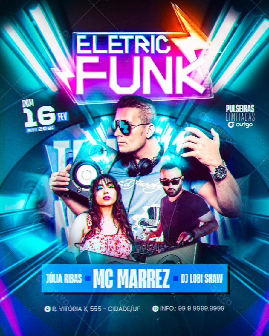 Flyer Festa Eletrônica Funk PSD Editável