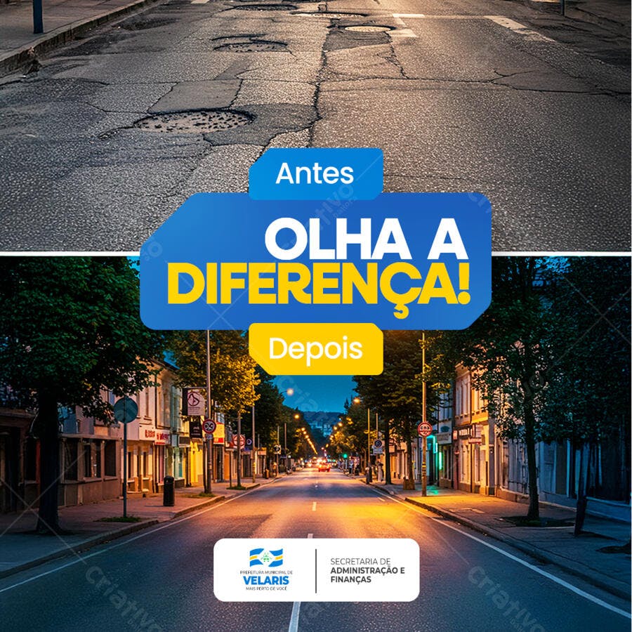 Postagem Antes e Depois de Reforma de Rua PSD Editável