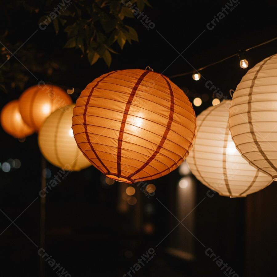 Luminárias de papel iluminadas à noite