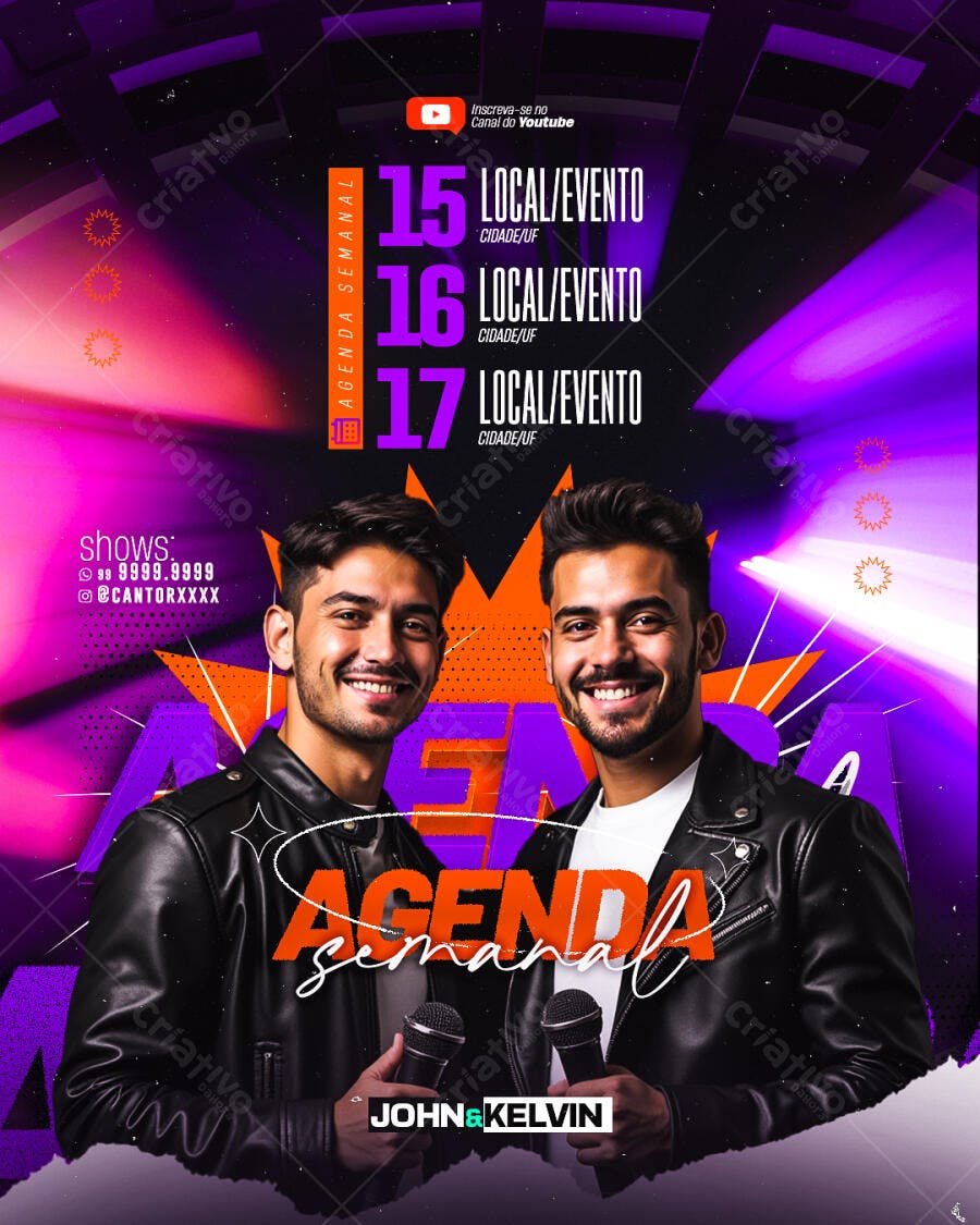 Flyer Agenda Semanal para Shows Musicais PSD Editável