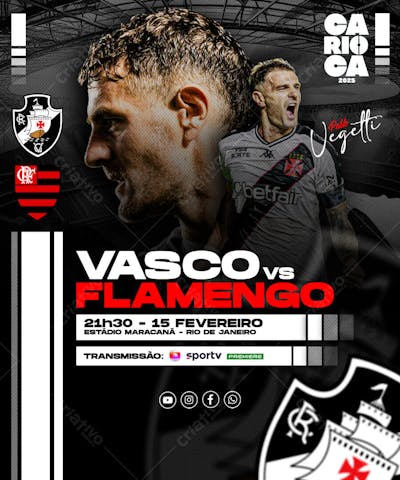 FLYER ESPORTIVO FUTEBOL CARIOCA VASCO vs FLAMENGO REDES SOCIAIS