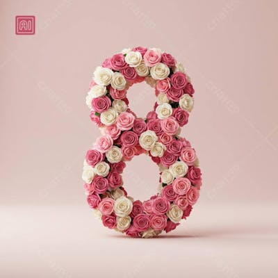 Número 8 em Formato de Rosas em Tema dia da Mulher