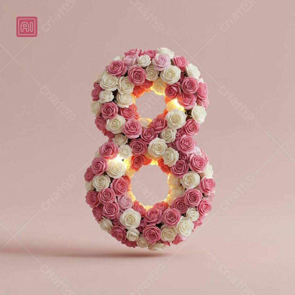 Número 8 em Formato de Rosas em Tema dia da Mulher V2