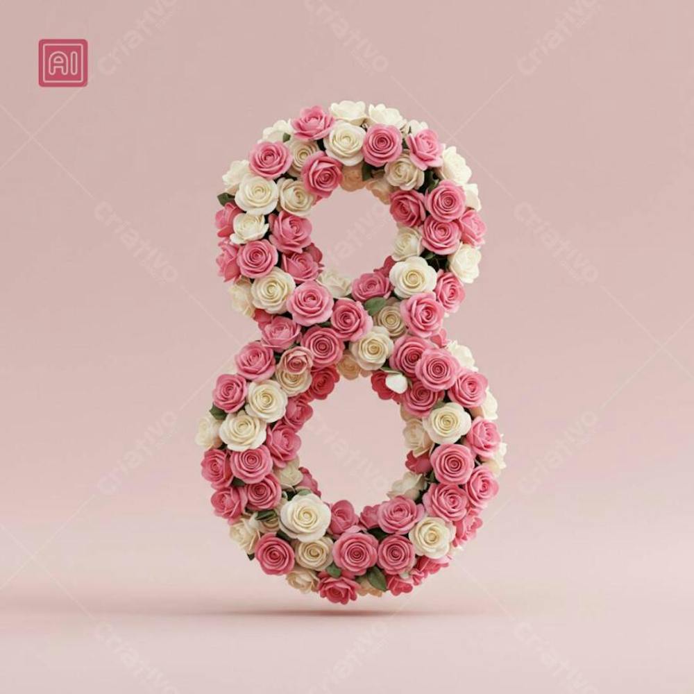 Número 8 em Formato de Rosas em Tema dia da Mulher V3
