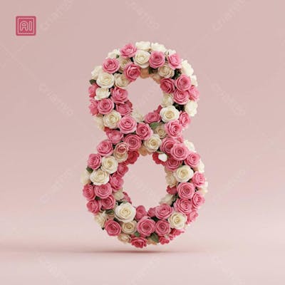 Número 8 em Formato de Rosas em Tema dia da Mulher V3