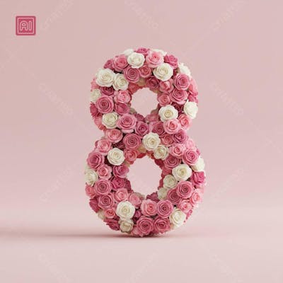 Número 8 em Formato de Rosas em Tema dia da Mulher V4