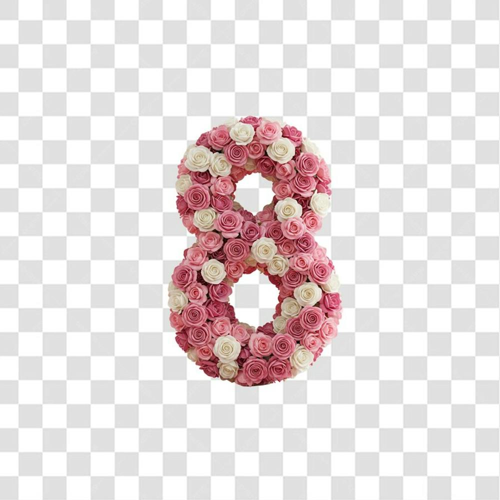 PNG Número 8 em Formato de Rosas em Tema dia da Mulher