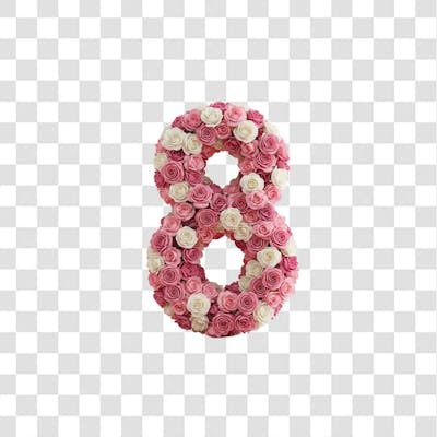 PNG Número 8 em Formato de Rosas em Tema dia da Mulher
