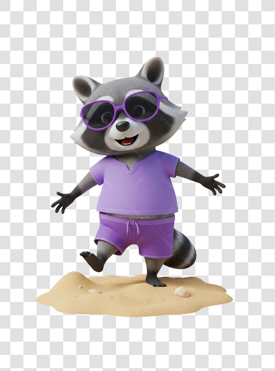 Mascote Guaxinim Verão PNG com fundo transparente