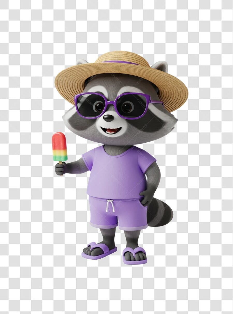 Mascote Guaxinim Verão PNG com fundo transparente