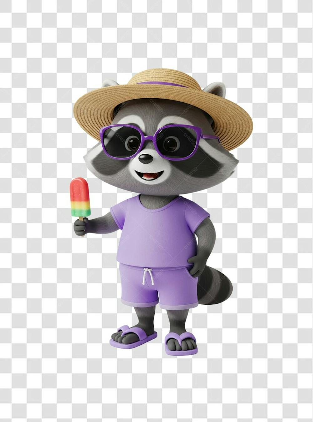 Guaxinim feliz com roupa de verão Png Transparente 