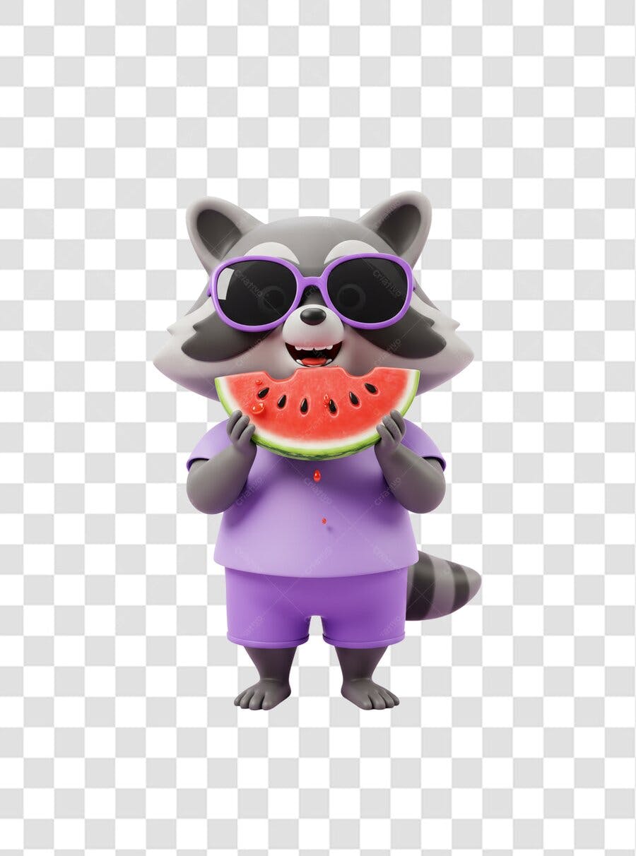 Post Instagram verão guaxinim comendo melancia PNG com fundo transparente