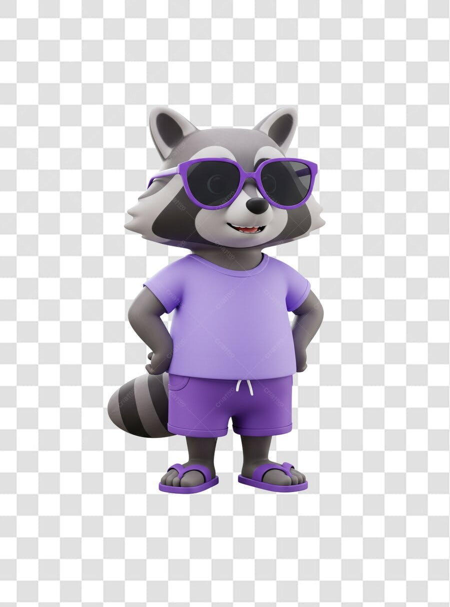 Mascote guaxinim verão PNG com fundo transparente