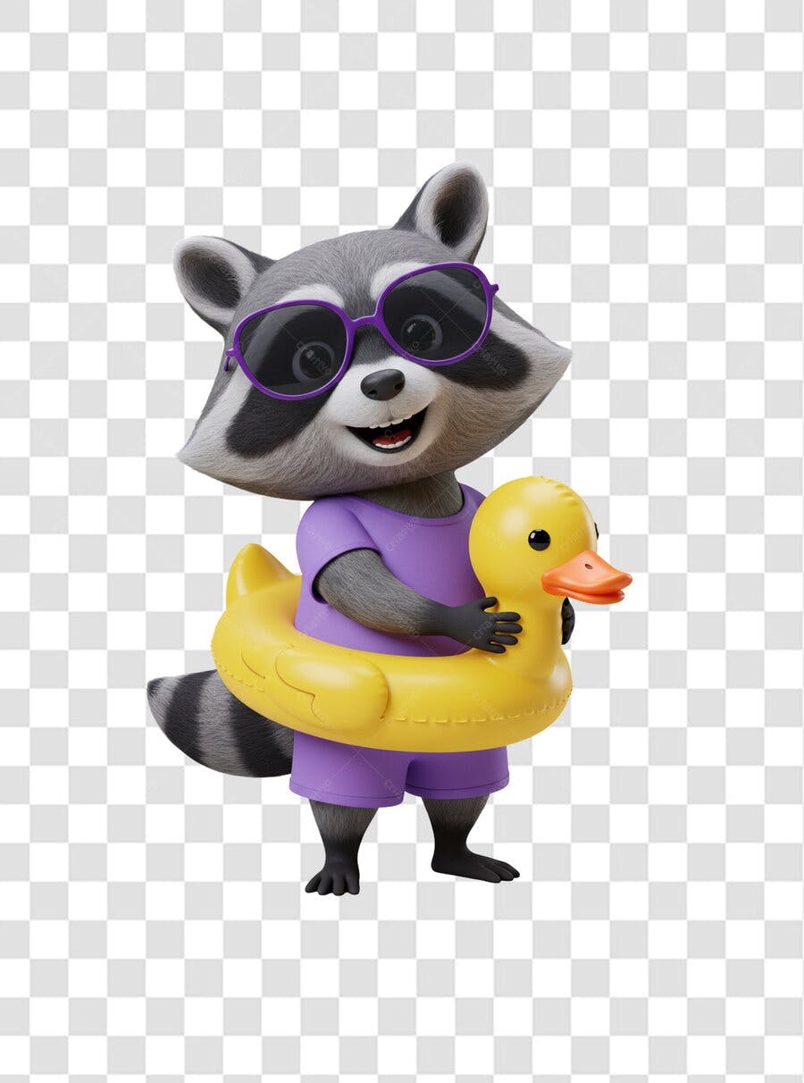 Mascote Guaxinim Verão PNG com fundo transparente