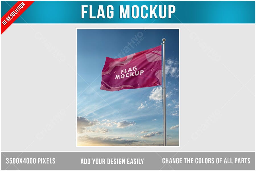 Mockup de Bandeira: Design Moderno em Rosa e Vermelho