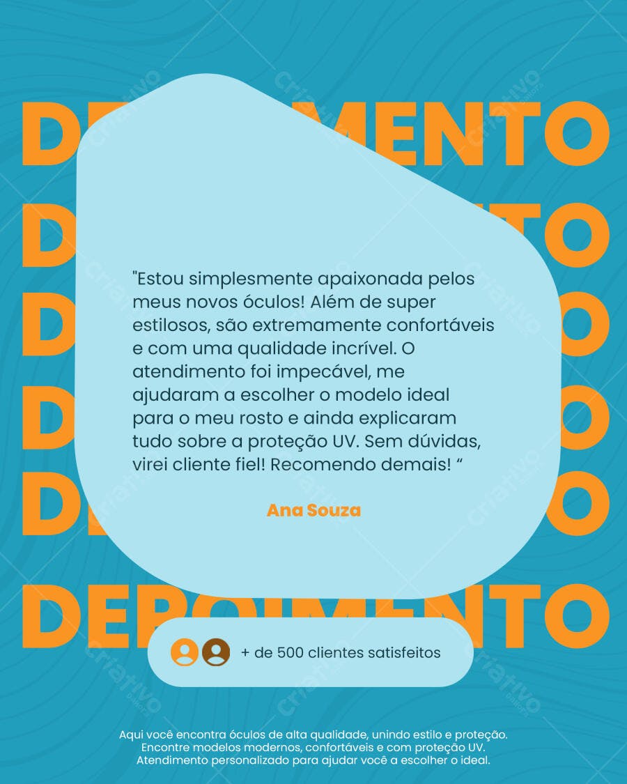 Depoimento Clientes Óculos PSD Editável