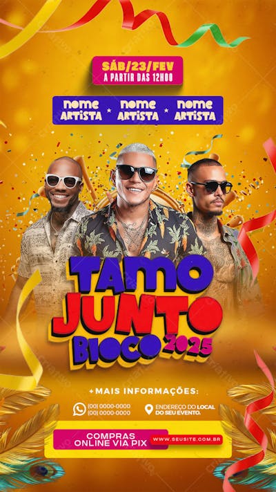 FLYER EVENTO BLOCO TAMO JUNTO 2025 STORY