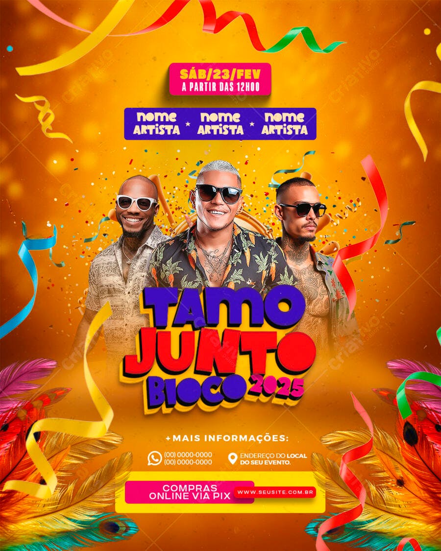 Flyer Bloco de Carnaval 23/Fev PSD Editável