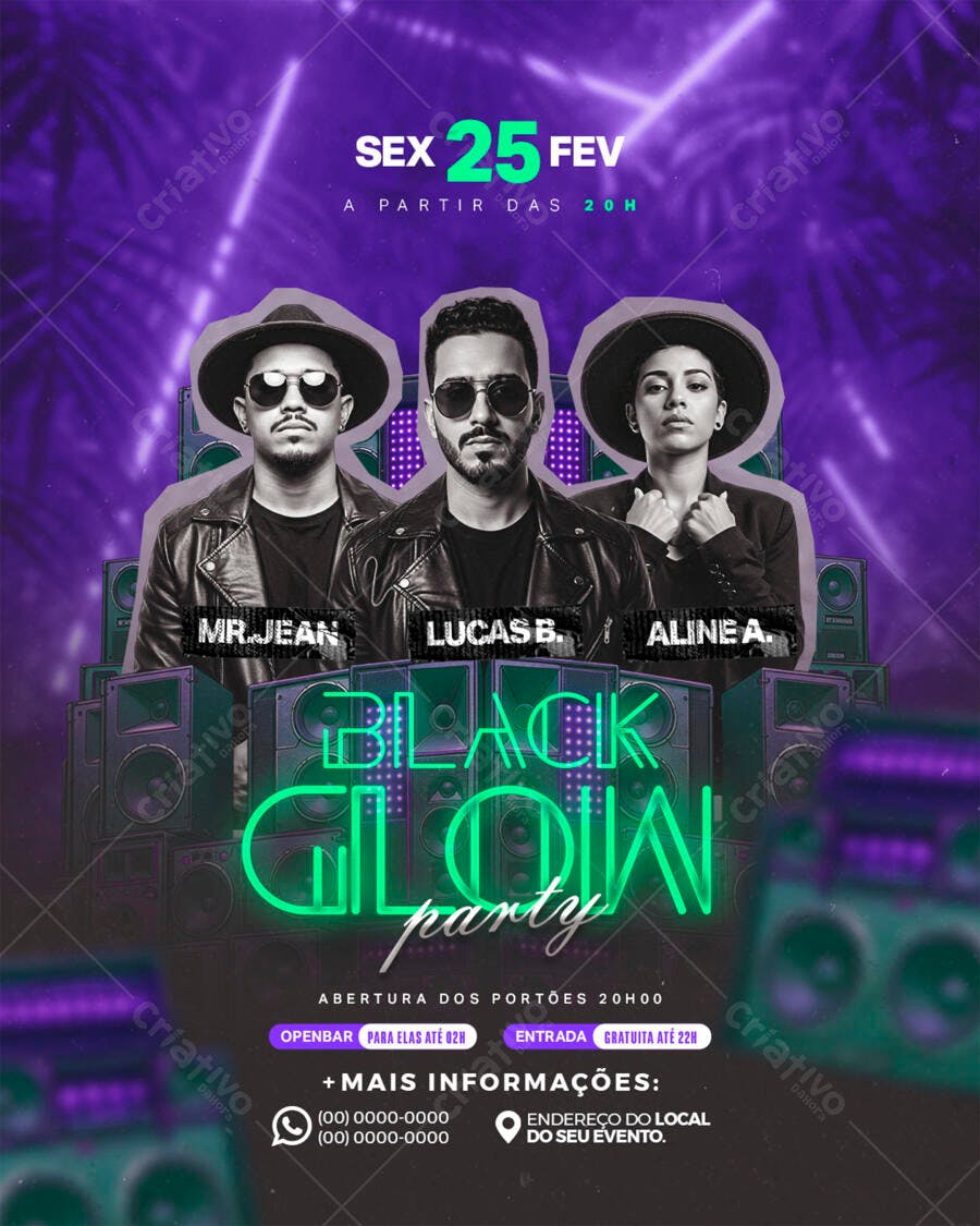 Flyer Festa Black Glow PSD Editável