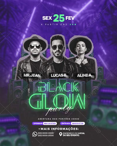 Flyer Evento Black Glow Party Feed