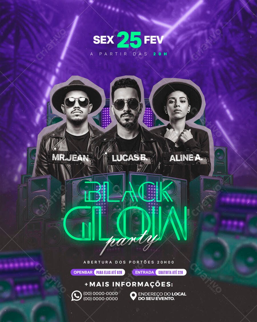 Flyer Festa Black Glow PSD Editável