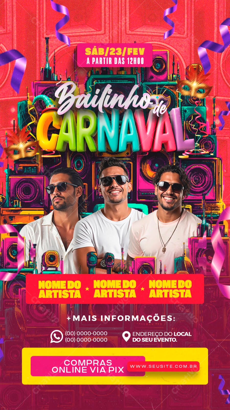 Flyer Bailinho de Carnaval PSD Editável