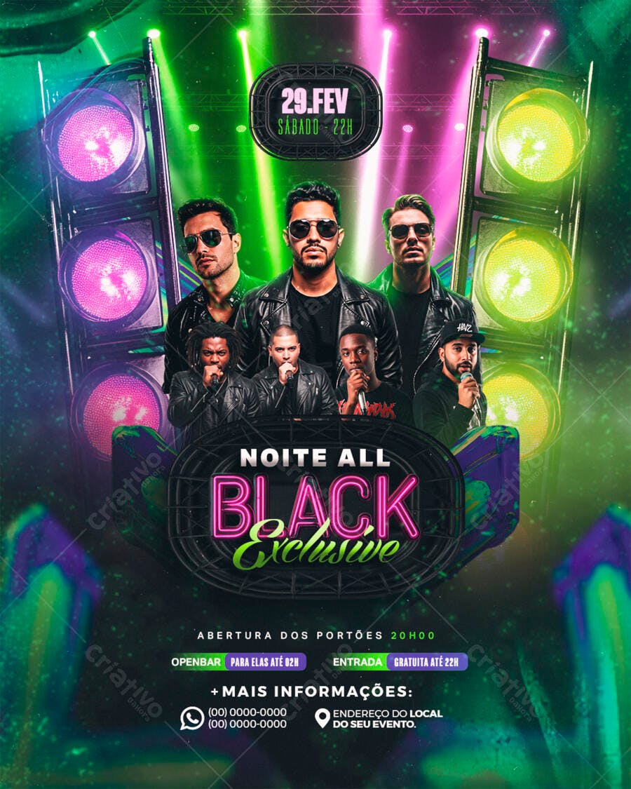 Flyer Festa All Black Exclusive PSD Editável