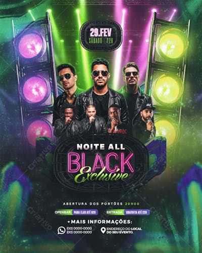 Flyer Evento Noite All Black Exclusive Feed