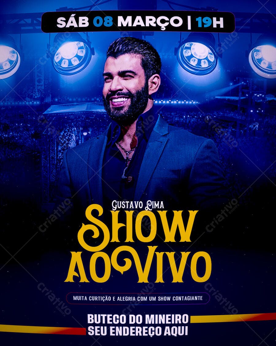 Flyer para Show Ao Vivo de Gustavo Lima PSD Editável
