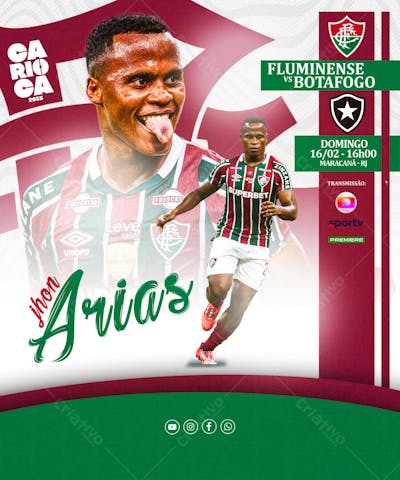 FLYER ESPORTIVO FUTEBOL CARIOCA FLUMINENSE vs BOTAFOGO REDES SOCIAIS