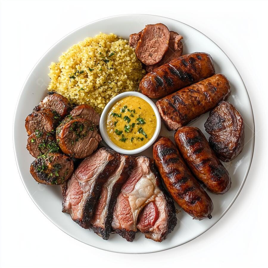 Prato de carnes grelhadas com cuscuz