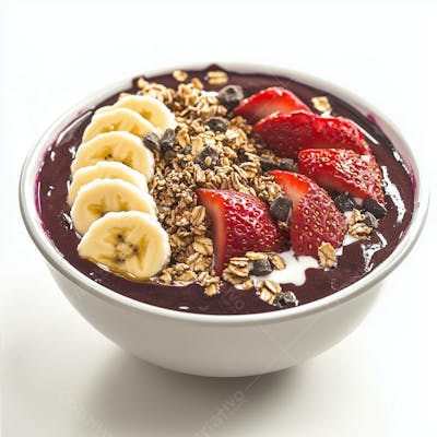 Açaí na tigela com banana e morango