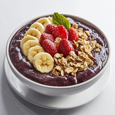Açaí na tigela com banana e morango