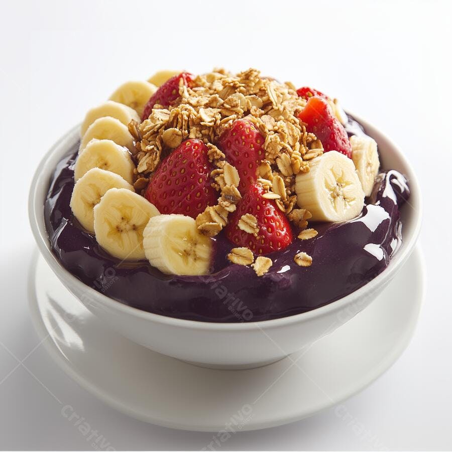 Açaí com Morangos e Banana Granola