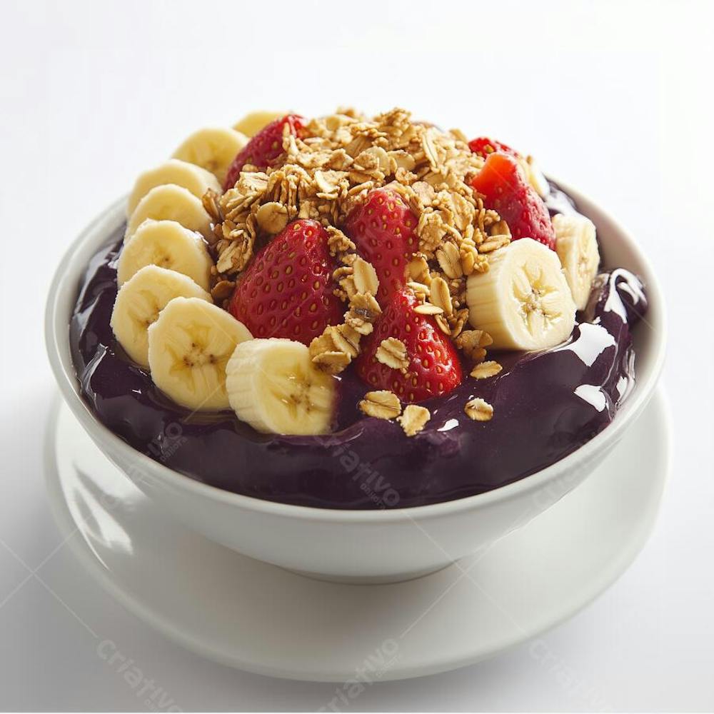 Açaí na tigela com banana e morango
