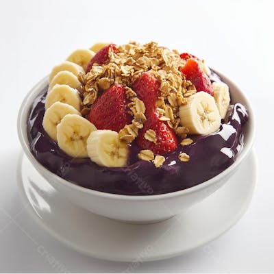 Açaí na tigela com banana e morango
