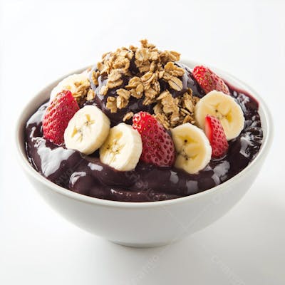 Açaí na tigela com banana e morango